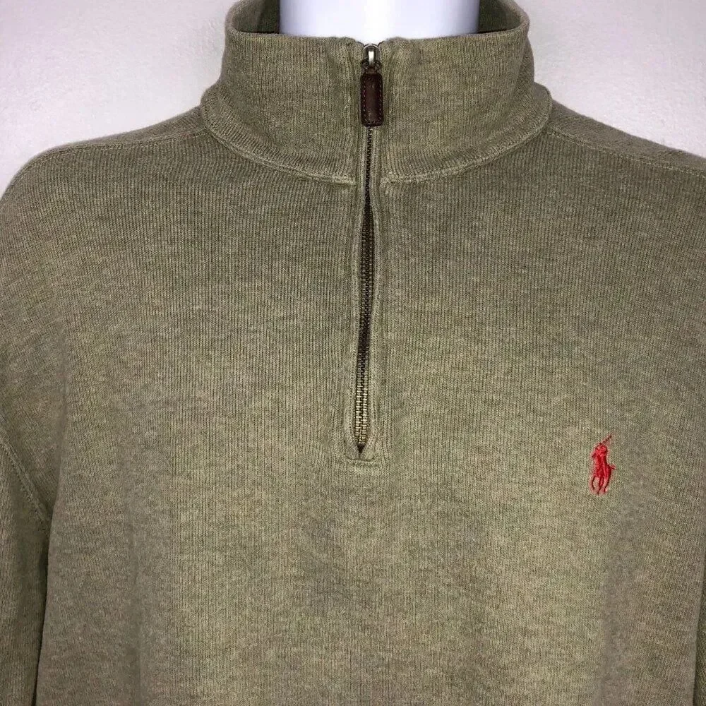 Vintage 90s Ralph Lauren Polo Mens XL Sweater Green Long Sleeve 1/4 Zip